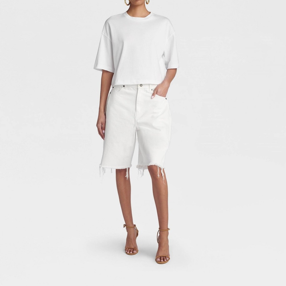 KBB KAHLANA Target 14 Large Low-Rise Wide Leg The Rachel Shorts White Denim Jean
